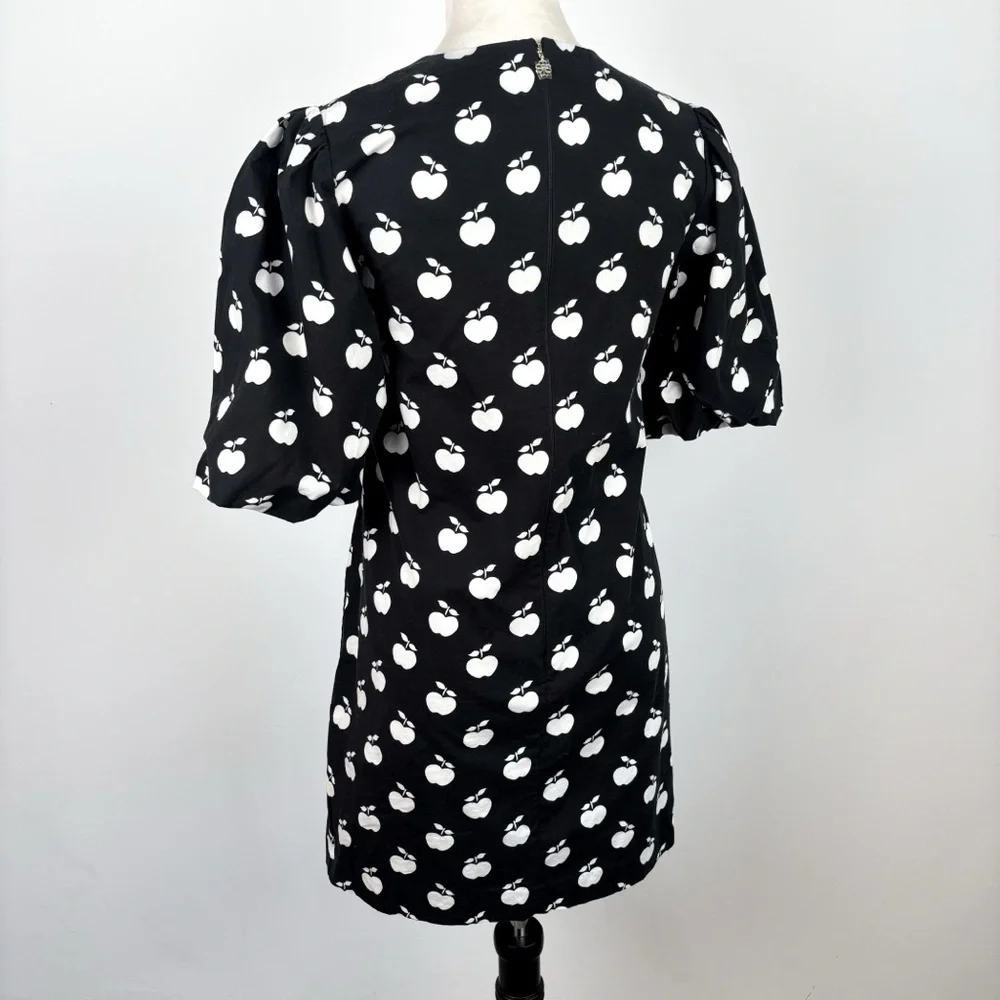 NEW Kate Spade Apple Toss Taxi Black‎ White Puff Sleeve Dress